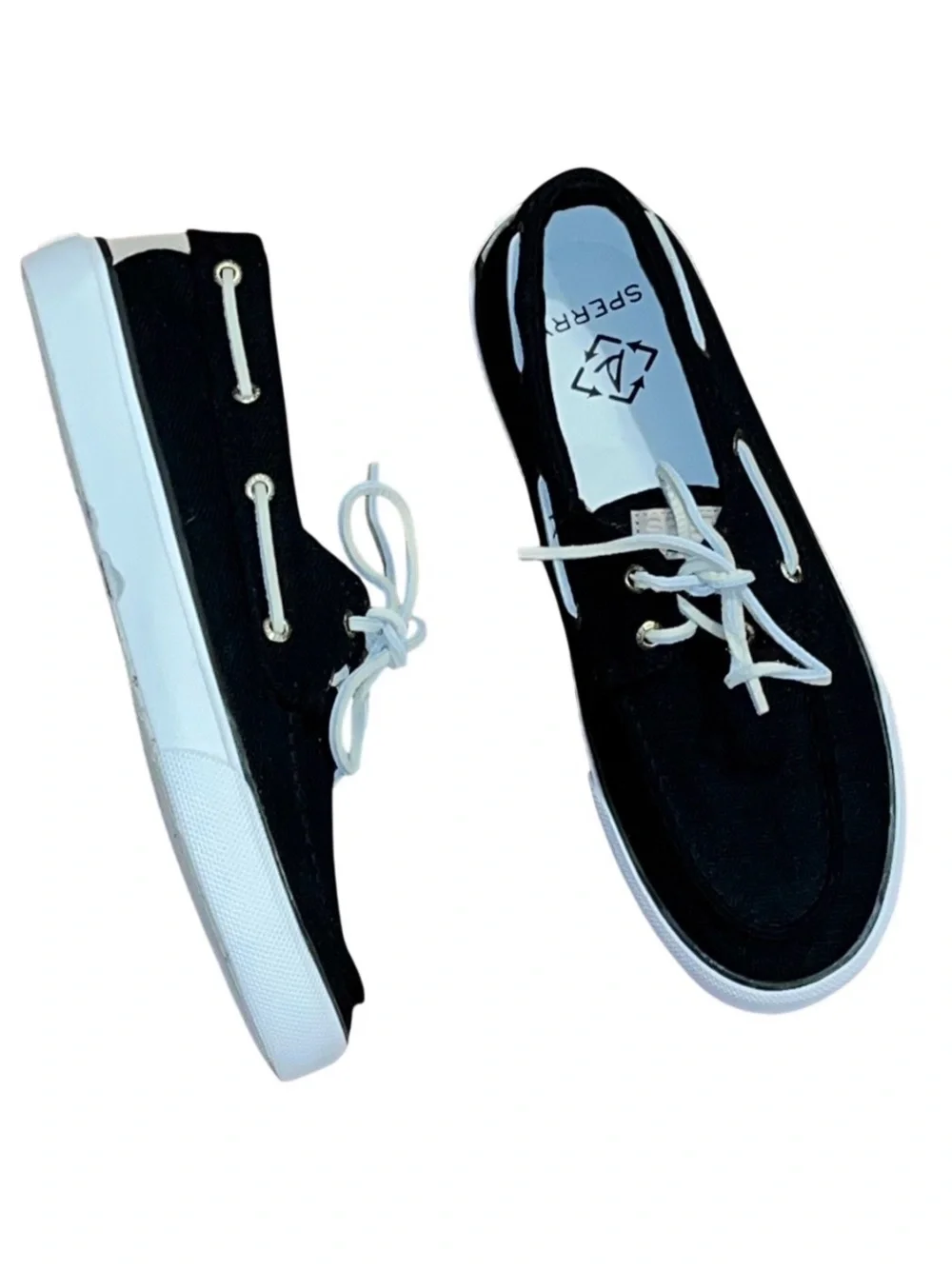 Sperry Black Canvas Boat Shoes Sneakers NWOB Mens US 8.5
